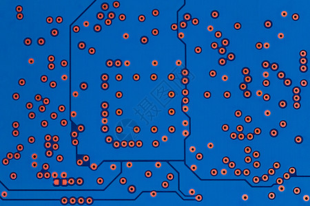 没有任何组件的经典蓝色电路板平面背景的背面图片