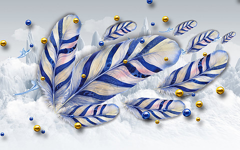 手绘羽毛现代3D简约背景wal问候语3d水彩艺术动物插图墙纸刷子翅膀草图图片