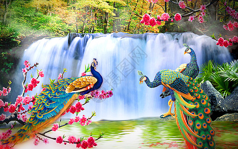 3d孔雀3D花孔雀圆形背景墙纸植物花束插图水彩牡丹动物婚礼孔雀樱花玫瑰背景
