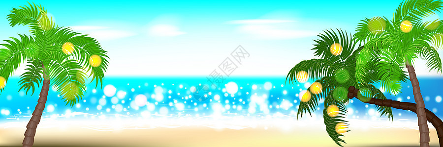 夏季时间海滨棕榈景观旅行背景天堂天空情调横幅插图海报海洋太阳图片