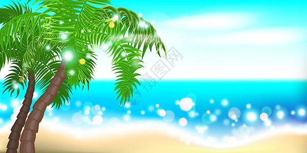 夏季时间海滨棕榈景观季节植物异国椰子派对横幅海岸叶子海报情调图片
