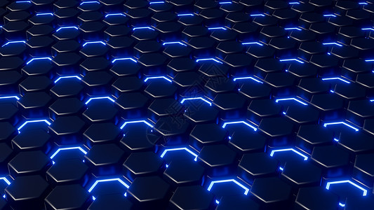 抽象的黑色六角几何分层 未来六边形商业建筑学科幻蓝色墙纸蜂窝科学网络渲染插图图片