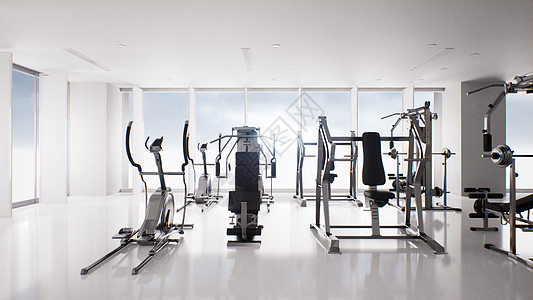 健身房内部和健身器材健康生活方式概念图片