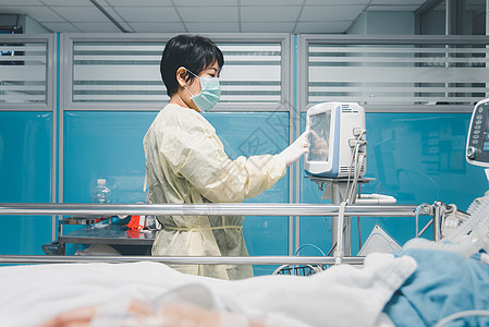 住院病床上的医生医疗护理病人疾病老年科学卫生流感诊所情况护士医师监视器图片