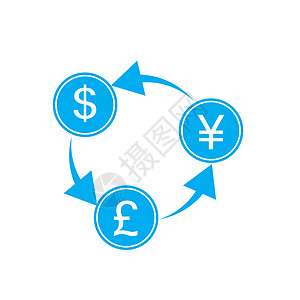 在白色背景上兑换货币 兑换货币标志 平坦的网络商业投资金融市场速度销售艺术蓝色现金图片