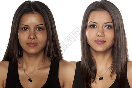 没有化妆的异国美貌美丽的女人治疗化妆品女孩皮肤护理黑发拉丁吉卜赛人棕色阴影图片