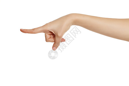 女性手用指针按钮白色女士手臂商业成功女孩手势药片图片