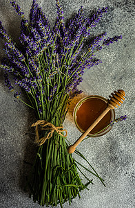 夏季露棚蜂蜜烹饪薰衣草植物氛围香味植物群玻璃框架甜点勺子图片