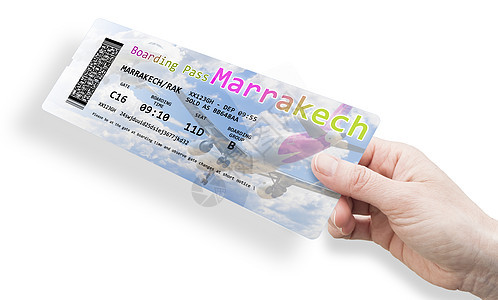 手持飞往马拉喀什(摩洛哥)的飞机登机证图片