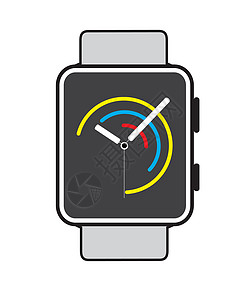白色背景上带有图标的智能手表商业运动技术手腕电子展示配饰时间界面互联网图片