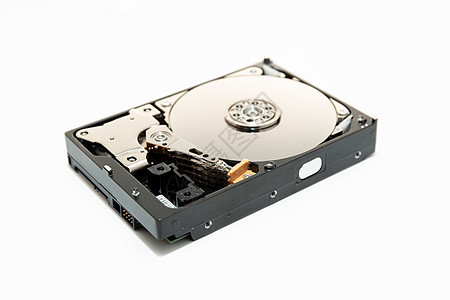 打开硬盘驱动器HDD在白色背景上隔离 计算机硬件数据存储图片