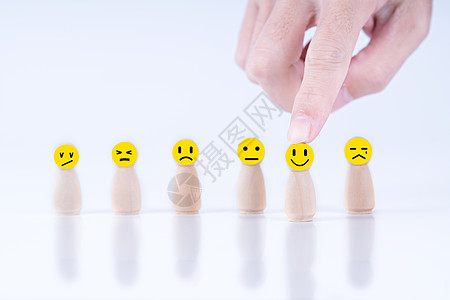 商务人士选择一个快乐的图释图标脸 服务通讯用户情绪质量木头客户顾客人士商业产品按钮图片