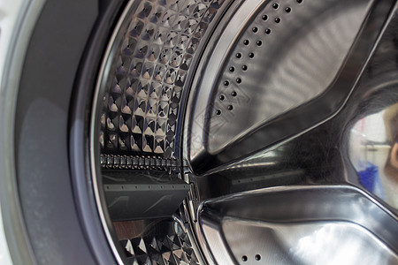 洗衣机的滚筒 洗衣机的细节垫圈圆圈洗衣店合金清洁工技术卫生蓝色金属家庭图片
