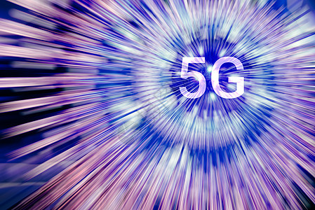 霓虹灯径向线背景上的 5G星轨运动中心射线细胞上网互联网网络紫色速度图片