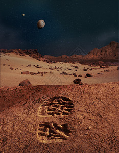 行星火星土壤上的人类第一批足迹图片