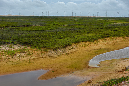 巴西阿廷斯附近田地上的风车环保海岸风力涡轮机目的地旅游力量车站气候风能图片