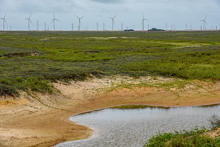 巴西阿廷斯附近田地上的风车能源旅游目的地绿色旅行力量海岸经济车站涡轮机图片