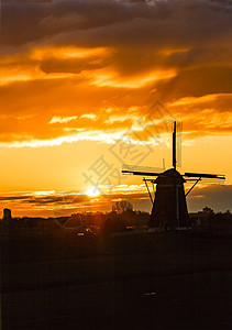 荷兰Kinderdijk的世界遗产风车在Unesco世界落成后橙子建筑蓝色商业城市天际旅行建筑学旅游堤防图片