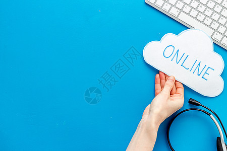 Cloud在线网络联网概念 蓝色工作场所的纸张泡沫创新办公室互联网技术全球数据库服务器计算机动性数据全球的高清图片素材