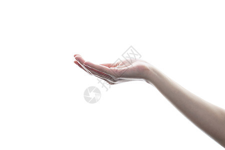 伸展的女子手 将手掌开在白异州上信号女孩皮肤机构商业手指棕榈手势概念女士图片