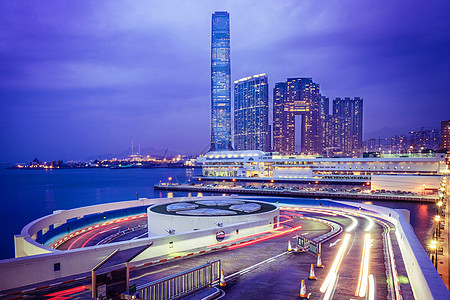 日落时香港的夜幕交通时间景观街道高峰商业中心城市小时天际天空图片