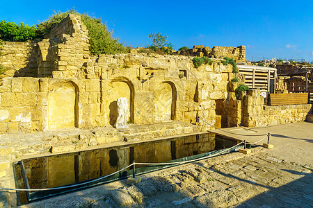 Nymphaeum 罗马时代喷泉 凯撒拉国家公园吸引力海事建筑学雕像旅行石头公园废墟海岸旅游图片