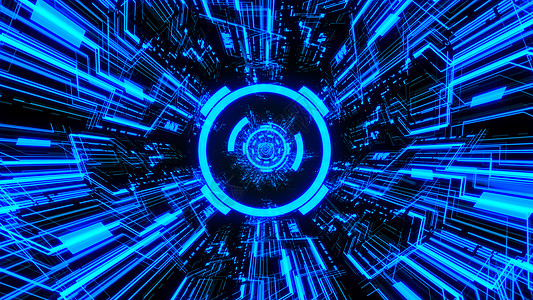 蓝色主题背景 Ver  中间有数字圆圈的 3D 数字电路系统隧道和波浪软件程序创新技术过渡环形辉光电路一体化框架图片