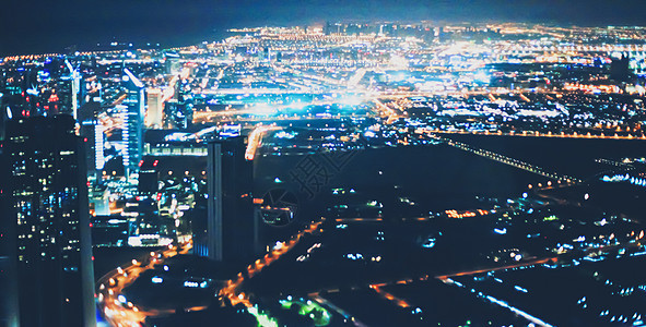 阿拉伯联合酋长国迪拜的空中夜景 大城市风景城市景街道奢华政治市中心地标建筑景观摩天大楼酒店假期图片