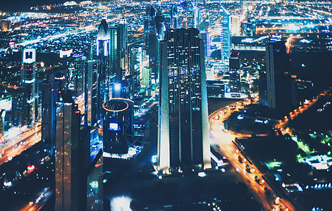 阿拉伯联合酋长国迪拜的空中夜景 大城市风景城市景酒店地标天线假期景观市中心政治都市摩天大楼奢华图片