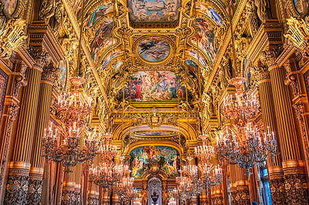 法国巴黎加尼耶宫门厅游客大理石宫殿楼梯风格国家大厅地标旅行图片