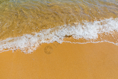 沙沙热带海滩上浅蓝色海洋的软波浪旅行支撑假期晴天太阳海岸蓝色天空海岸线海浪图片