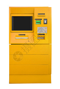 ATM 银行提款机  黄色按钮别针监视器剪裁银行业出纳员密码货币服务交易图片