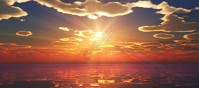 使日落美化在海面上 阳光照耀晴天反射世界末日镜子海洋射线太阳辉光橙子光束图片