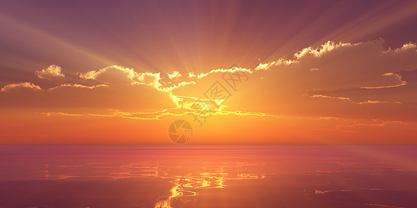 使日落美化在海面上 阳光照耀辉光太阳橙子地平线光束海洋魔法戏剧性蓝色反射图片