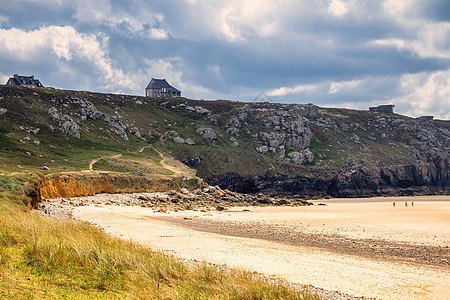 Quiberon的地貌 布列塔涅布里塔尼 F沙丘海洋人行道波浪支撑假期海滩天空海岸线小路图片