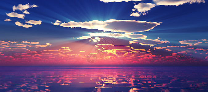 使日落美化在海面上 阳光照耀晴天镜子天气地平线魔法旅行辉光太阳光束海洋图片