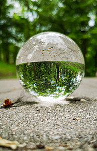 公园中的路径 以晶晶玻璃透镜球反射图片