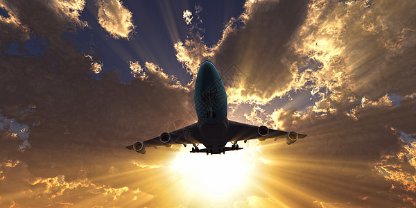 日落天空中的飞机 3D喷射航空土地飞机场商业日落插图飞行翅膀空气图片