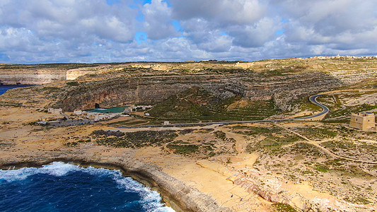 Gozo岛  马耳他 来自上马耳他城堡全景岛屿晴天大教堂旅行眼睛高度地平线假期图片