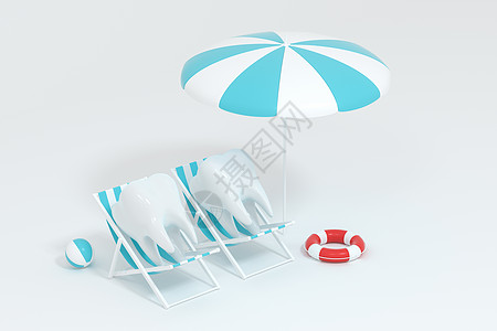 卡通牙齿假日牙齿护理概念 3d 渲染插画家情人蓝色热带日光浴插图椅子乐趣卫生旅游图片