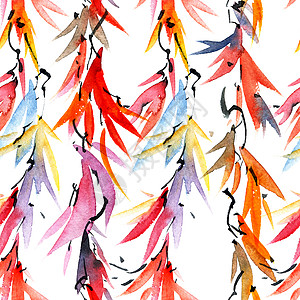 手绘彩虹水叶颜色形态条款刷子艺术手绘手工墙纸花园树叶热带插图背景