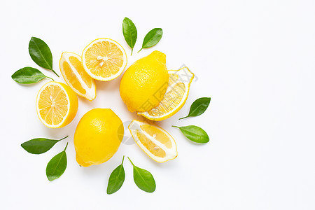 新鲜柠檬叶上白色孤立排毒饮食柠檬菠萝食物水果皮肤热带团体植物图片