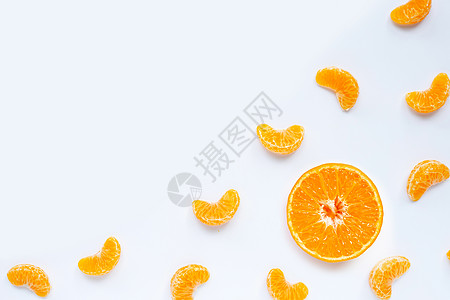 普通话区段 白色背景的新鲜橙色孤立柠檬橙子叶子热带皮肤食物听筒饮食菠萝排毒图片