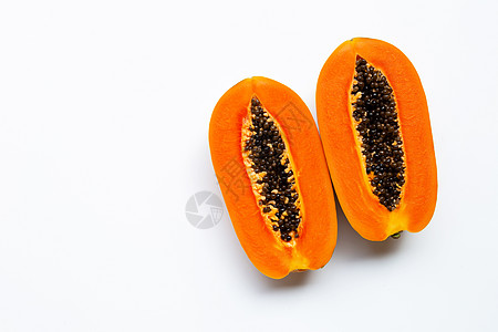 白色背景的红木瓜水果橙子宏观木头营养树叶饮食果汁木瓜食物热带图片