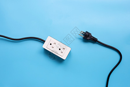 电源带和蓝色背景的插座充电器控制力量出口插头安全电缆房间住宅技术图片