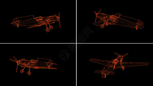 黑色隔离的飞机线模型  3D Renderin工程飞机力量全息插图工艺绘画创新金属骨骼图片