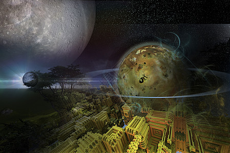 带有环环的行星月亮3d外星人天文学世界艺术品小说星系艺术星球图片