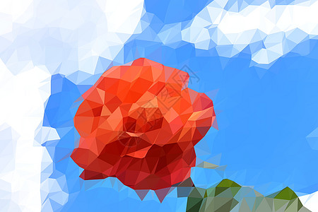 低多边形 3D 插图 五颜六色的花朵在农村 landsc热带艺术标识装饰品马赛克植物学海报植物群玫瑰元素图片