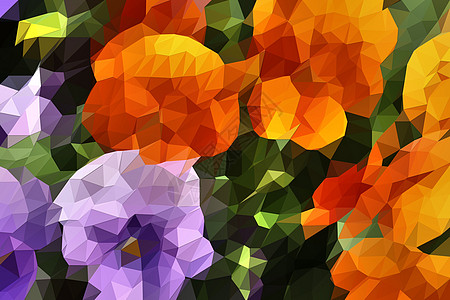 低多边形 3D 插图 五颜六色的花朵在农村 landsc植物学热带海报玫瑰设计植物三角形植物群百合马赛克图片
