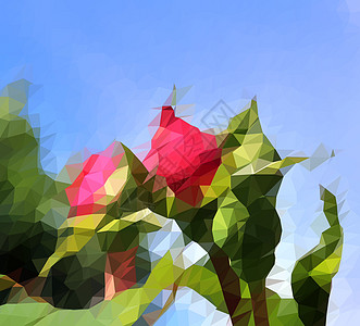低多边形 3D 插图 五颜六色的花朵在农村 landsc元素艺术植物玫瑰马赛克设计植物学海报百合标识图片